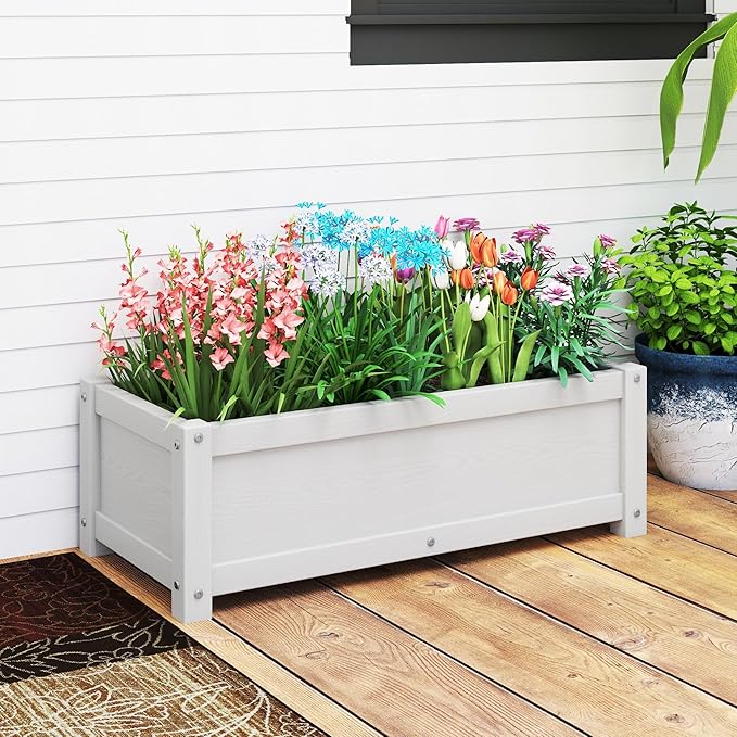 HDPE Raised Planter Box Outdoor,Rot-Resistant and Non-Cracking,Small Raised Beds for Gardening 29.5 * 14.4 * 9.8 in for Yard,Lawn,Outdoor Planter Boxes Rectangle with Drainage Holes White