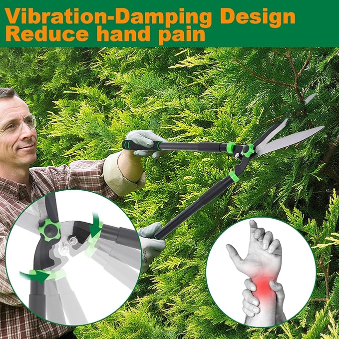 Hedge Shears 29.5" Manual Hedge Clippers with 15° Angle Precision Blades Plant Cutting Scissors for Trimming and Shaping Hedges, Shrubs, Boxwood, Tall Bushes