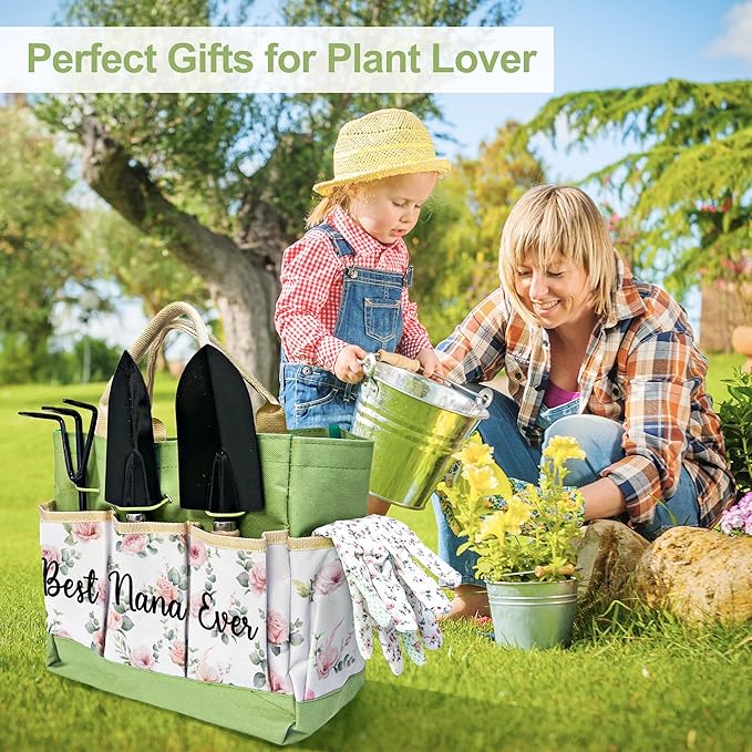 Nana Gifts, Mothers Day Garden Kit for Nana Gifts from Grandkids Floral Gardening Tools and Durable Garden Tools Organizer Tote, Ideal Gardening Set for Women on Christmas Plant Lover Present