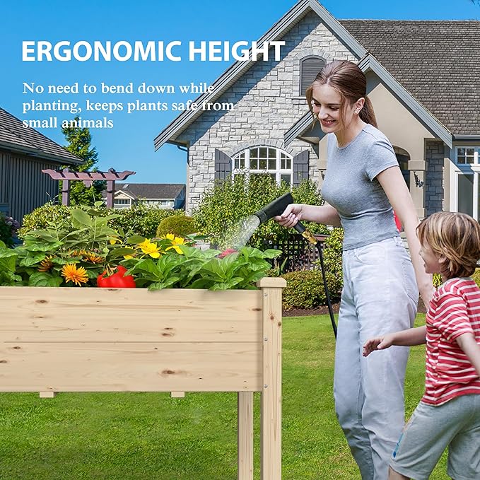MUPATER 6x1.8ft Raised Garden Bed with Legs, Planter Box with Drainage Holes, Wood Raised Bed Garden for Plants, Vegetables, Flowers, Herbs, 309 lbs Capacity, 6.8 Cubic Feet Big Space, Natural Wood