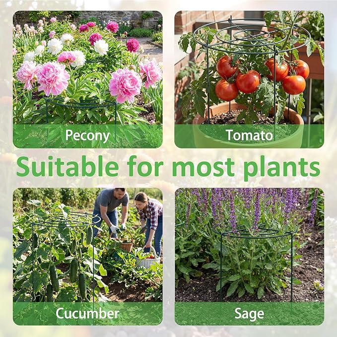 Pelopy 4 Pack 15.7" D x 23.6" H Large Peony Cages and Supports Heavy Duty Metal Plant Support Stakes Flower Support Hoops Rings for Outdoor Garden Rose Tomato, Hydrangea, Peonies, Sage, Cucumbers