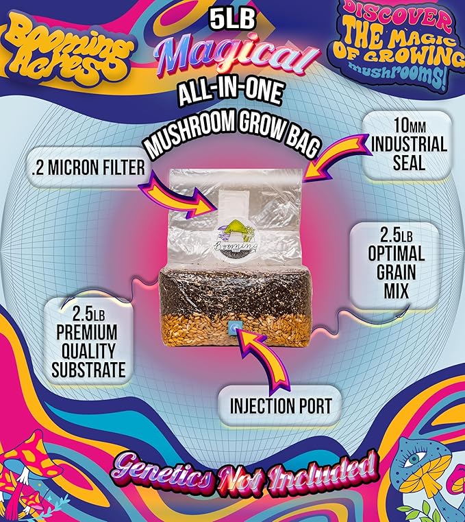 | The Magical 5lb All-in-One Mushroom Grow Bag | Mushroom Grow Kit | Harvest Your own Happiness | Discover The Magic of Growing Mushrooms - 5lb Grow Bag Mushroom Starter Kit