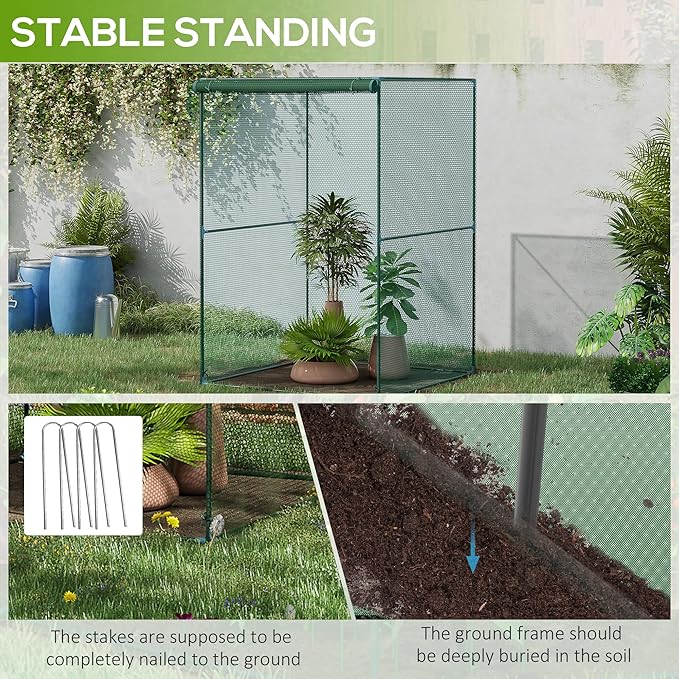 Outsunny 4' x 4' x 6' Crop Cage, Plant Protection Tent with Zippered Doors for Vegetable Garden, Backyard, Dark Green