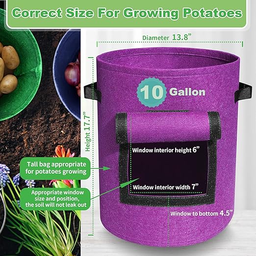 5-Pack 10Gallon Potato Grow Bags with 8 Plant Label Stakes, Thickest 400G Fabric with 150lb Load Handles, Bags for Growing Potatoes with Visual Harvest Window,Multi-Colored Breathable Planter