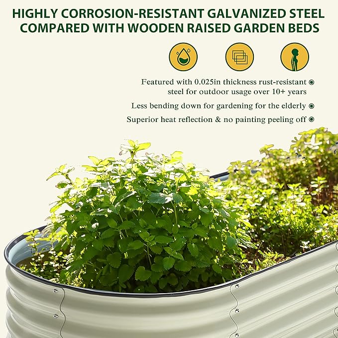 VEIKOU Raised Garden Bed 17" H, 8ft X 2ft Metal Galvanized Raised Garden Bed for Plants, Modular Raised Planter Box for Herbs Flowers, 9 in 1 Raised Garden Bed Kit, Beige