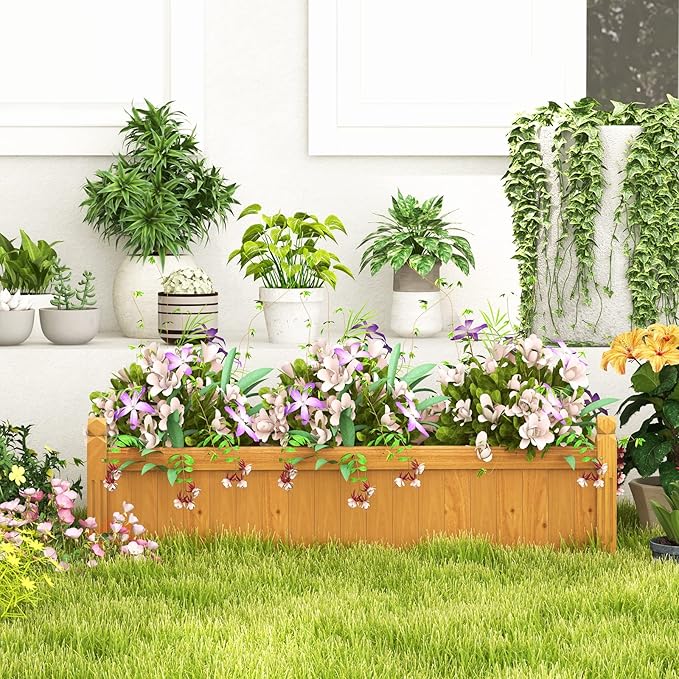 Giantex Raised Garden Bed, Wooden Planter with Drainage Holes, Rectangular Plant Box for Vegetables Flowers Herbs Fruit Growing, Raised Container for Garden Patio Balcony, Easy Assembly