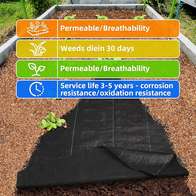 6FT x 100FT Weed Barrier Landscape Fabric Heavy Duty, 3.2oz Premium Garden Ground Cover Mat for Weed Control, Gardening, Plant Beds and Farming