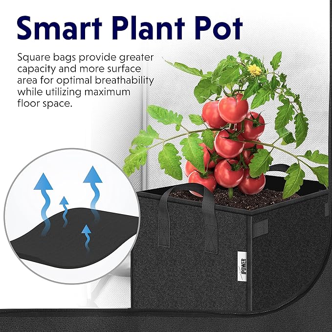 iPower 15 Pack 5 Gallon Square Plant Grow Bags Thick Fabric Pots with Handles for Indoor and Outdoor Garden, Black
