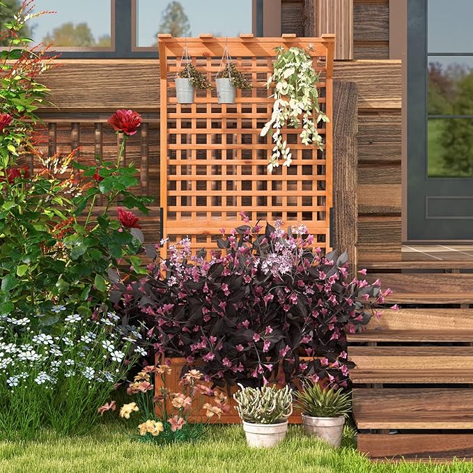 Giantex Raised Garden Bed with Trellis & Roof, 72.5" Wooden Garden Bed, High Trellis for Plant Flower Climbing Pot Hanging, Indoor & Outdoor Planter Box for Yard, Garden, Balcony