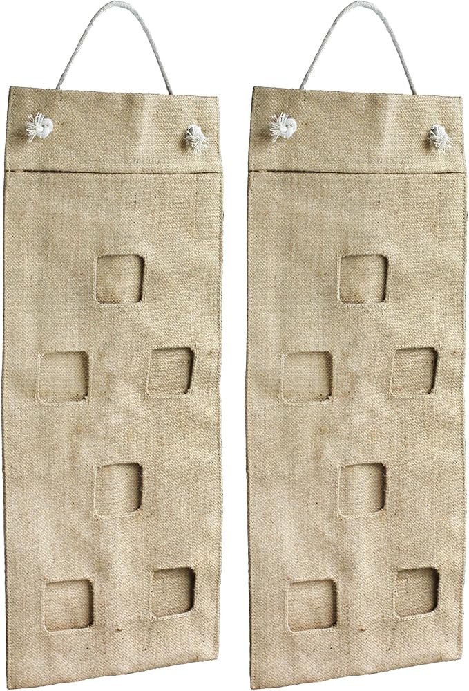 Hang & Grow Burlap Hanging Planter Bags for Outdoor Plants, Vertical Flower Hanging Bag for Easy Outside Garden Decoration, Reusable for Flowers, Strawberry, Vegetables and Herbs, (2 Bags, 6 Holes)