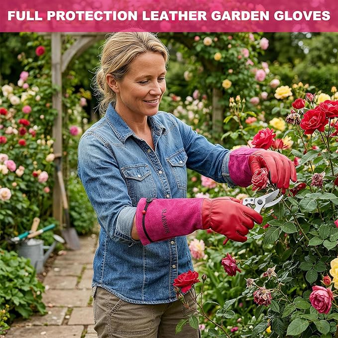 Long Gardening-Gloves Women/Men-Thorn proof Rose Pruning Heavy Duty Gauntlet, Best Garden Gifts for Gardener-S