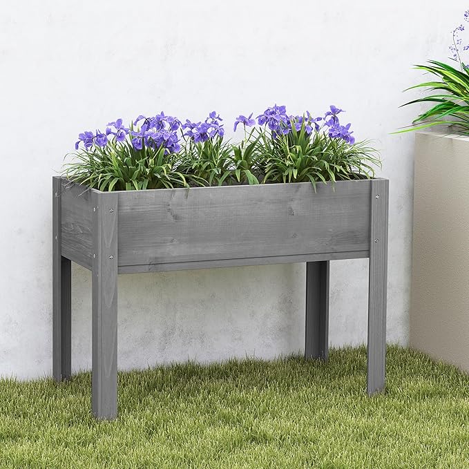 Raised Garden Bed with Legs, 40x20x31, Outdoor Wood Elevated Planter Box, Grey Cedar, Thick Legs, w/Liner