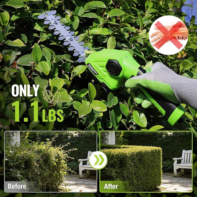 WORKPRO Cordless Grass Shear & Shrubbery Trimmer - 2 in 1 Handheld Hedge Trimmer 7.2V Electric Grass Cutter 2.0Ah Rechargeable Lithium-Ion Battery and USB Cable Included