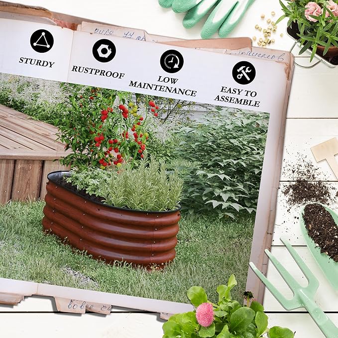 Outsunny 3.5' x 2' x 1.4' Galvanized Raised Garden Bed Kit, Outdoor Metal Elevated Planter Box with Safety Edging, Easy DIY Stock Tank for Growing Flowers, Herbs & Vegetables, Brown