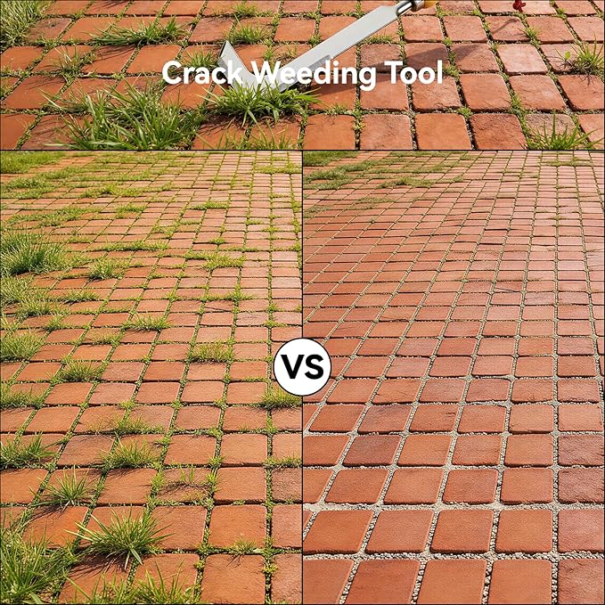 2 Pack Crack Weeder Tool with Bonus Stainless Steel Root Hook, Heavy Duty Crevice Weeding Tool for Sidewalk, Patio & Driveway, Manual Weed Puller for Removing Grass, Moss & Weeds from Cracks