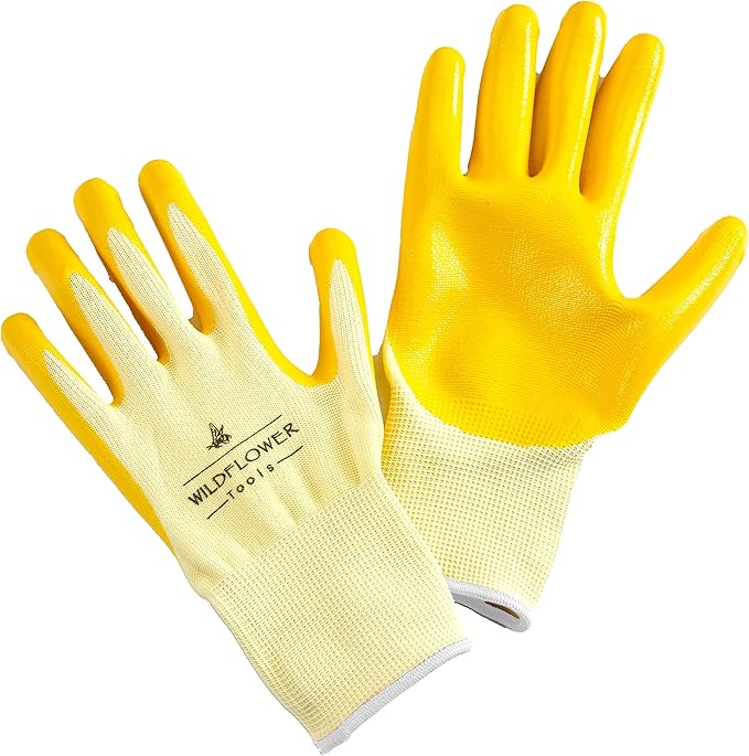Yellow Gardening Work Gloves (Small) | Nitrile Coating Protection