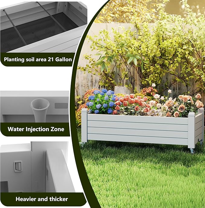 EasyUp Horticulture Garden Planter Box, Divisible Resin Planter Box for Backyard, Patio, Balcony, with 4 Legs and 4 Swivel Lockable Wheels(Ashen,43.31 * 17.72 * 17.56)