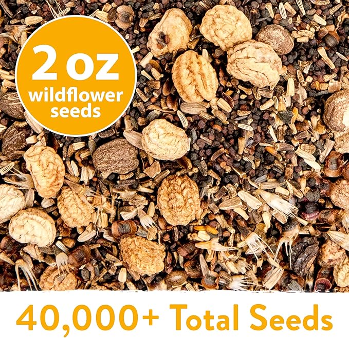 Home Grown Premium Wildflower Seeds Bulk - 60,600+ Perennial Flower Seeds Mix for Planting Outdoors - 24 Variety Wildflower Seed Mix - Attracts Bees, Butterflies & Birds - 2oz Wild Flower Seeds