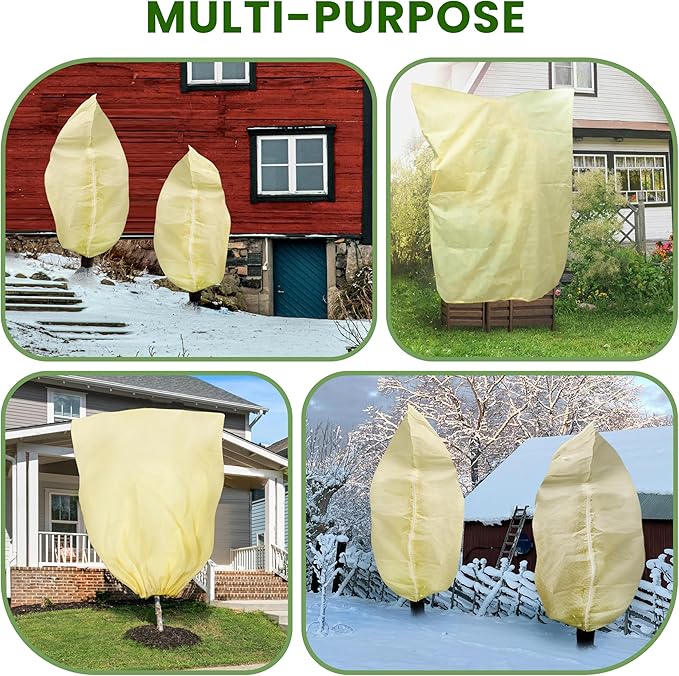 TCBWFY 95x80inches Huge Plant Covers Freeze Protection Frost Cloth for Outdoor Plants,2.82oz/yd² Thickened Winter Tree Covers with Zipper Drawstring,4 Pack Frost Blanket from Wind,Pest and Animal