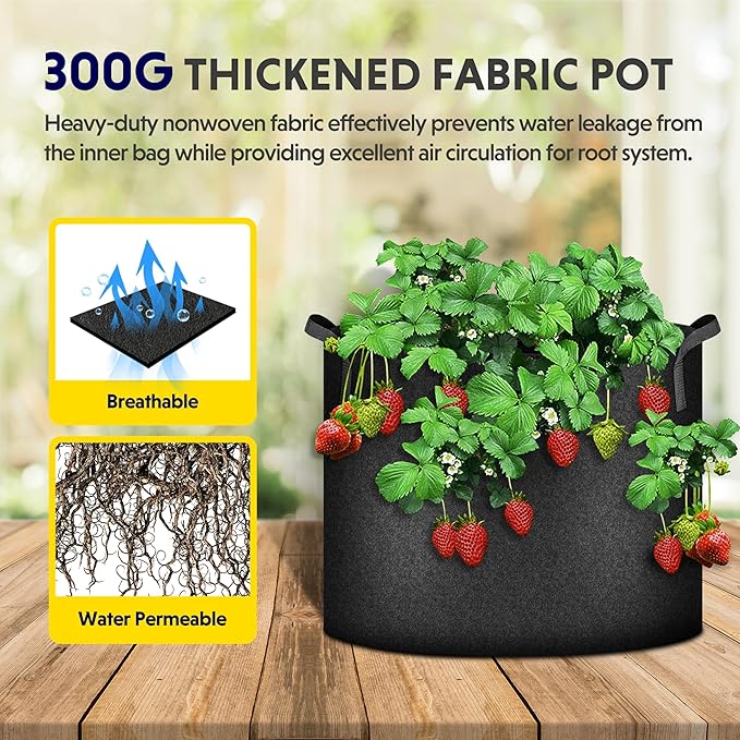 Simple Deluxe 12 Pack 5 Gallon Grow Bags, 300G Vegetable/Flower/Plant Fabric Pots with Handles, Heavy Duty Thickened Nonwoven Planting Bag with 12 Pcs Plant Labels