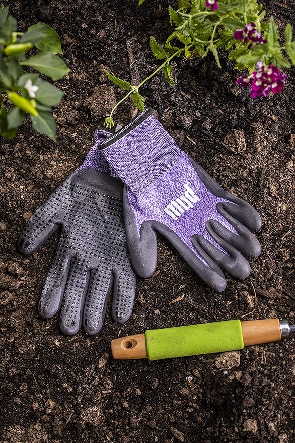 Mud Grip Women's Nylon Seamless Knit Shell Water Resistant Dotted Nitrile Palm Gardening Gloves