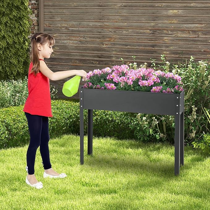 Giantex Raised Garden Bed, Metal Planter Box with Legs, Drain Hole, Outdoor Indoor Elevated Garden Box for Vegetable Flower Herb Fruit, Standing Raised Beds for Backyard Porch Balcony Black