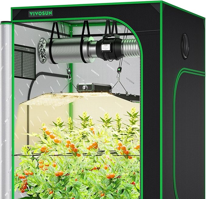 VIVOSUN 4×4 Grow Tent Kit Complete System, WiFi-Controlled Grow System with Full Spectrum 400W LED Plant Grow Light, Automatic Ventilation, GrowHub Outlet A22 with Temperature and Humidity Sensor