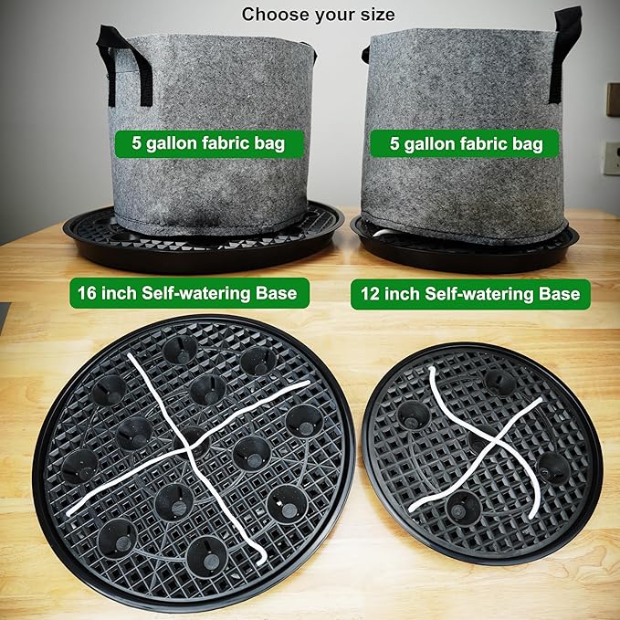 8 Pack 16 inch Self Watering Base for Fabric Grow Bag, Self-watering Plastic Elevated Plant Saucer Stand, Automatic Watering Tray for Non-woven Planter Flower Pot Growth Tent Greenhouse Indoor Outdoor