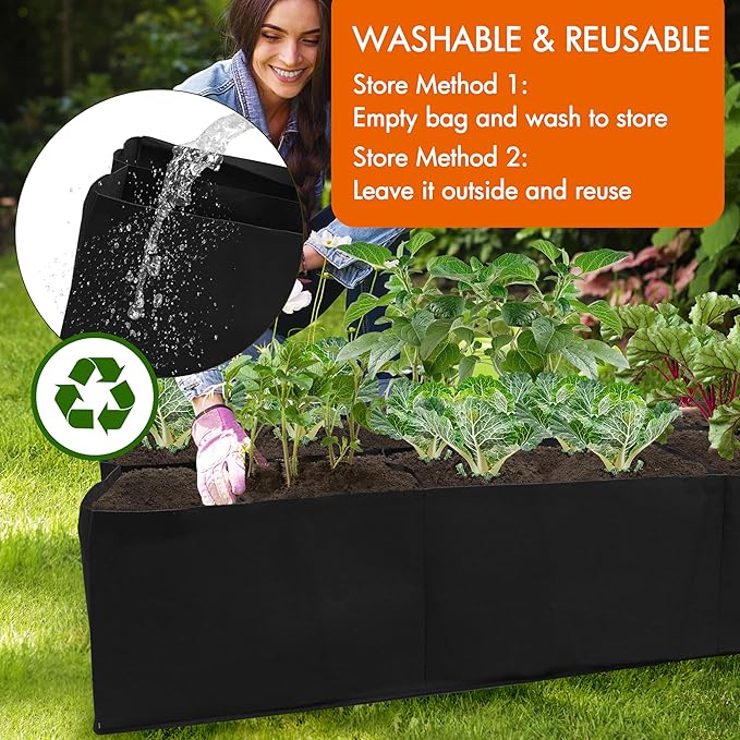 Gardzen 2 Pack Fabric Raised Garden Beds, 2x4x1 FT - 8 Grids Grow Bed for Square Foot Gardening, Planting Box for Vegetables, Herbs, Flowers