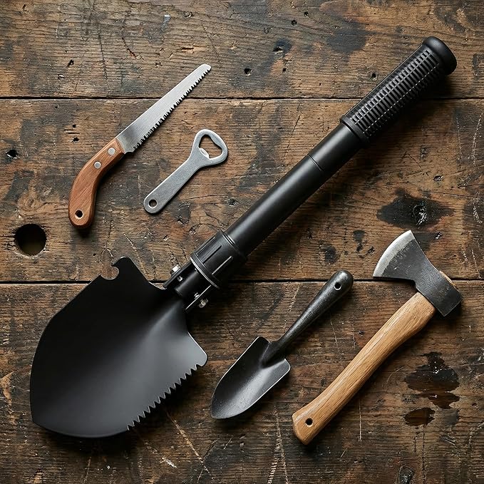 16" Heavy Duty Mini Shovel - Curved D-Handle Portable Spade for Gardening, Digging, Camping, Beach & Car, Compact Trenching Shovel for Outdoor Use