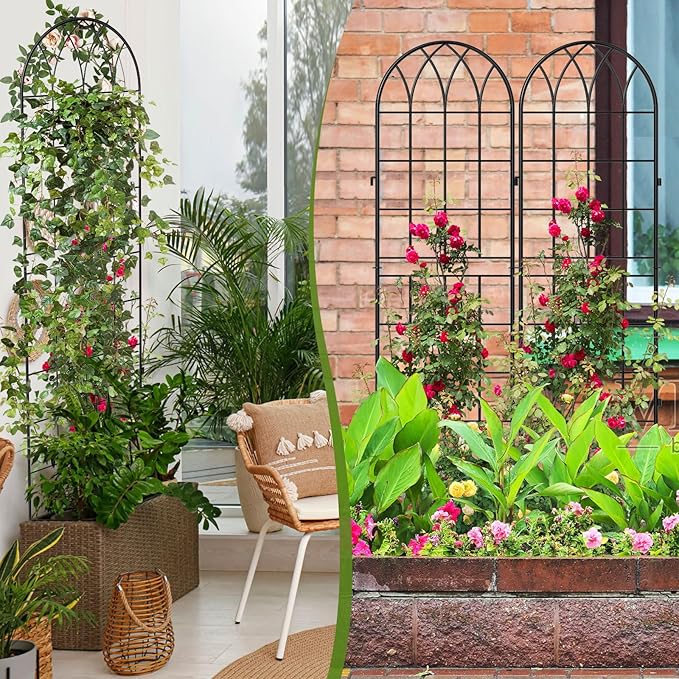 4 Pack Metal Garden Trellis for Climbing Plants, 71 Inch Black Metal Garden Trellis for Vines Plant Rose Vegetable Support,Large Decorative Outdoor Trellis