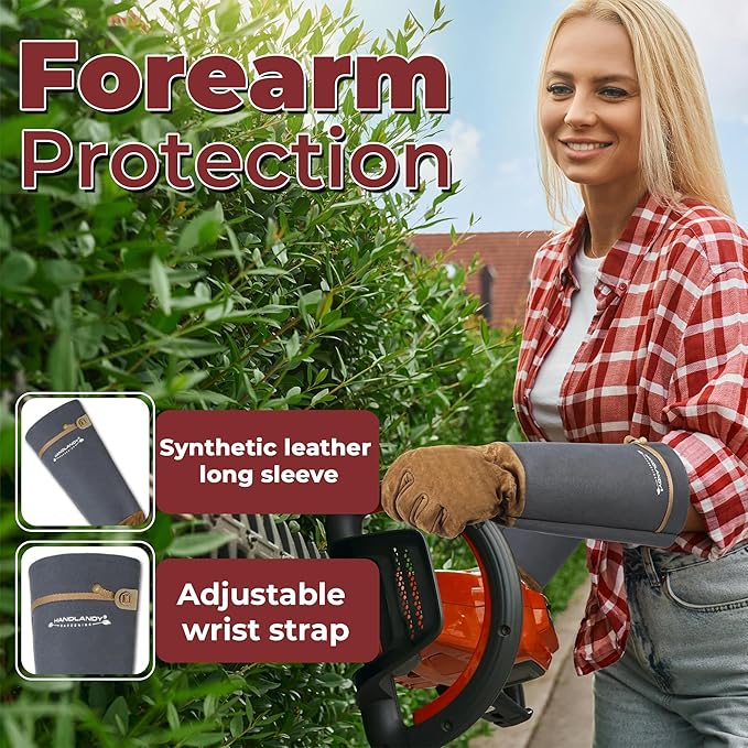 HANDLANDY Long Gardening Gloves for Men Women, Thorn Proof Rose Pruning Leather Garden Yard Gauntlet Glove, Gardening Gifts