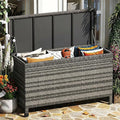 Wicker Deck Box, 185 Gallon All-Weather Outdoor Storage Box, Rattan Storage Bin for Patio Furniture, Outdoor Cushions, Pool Storage and Garden Tools, Grey