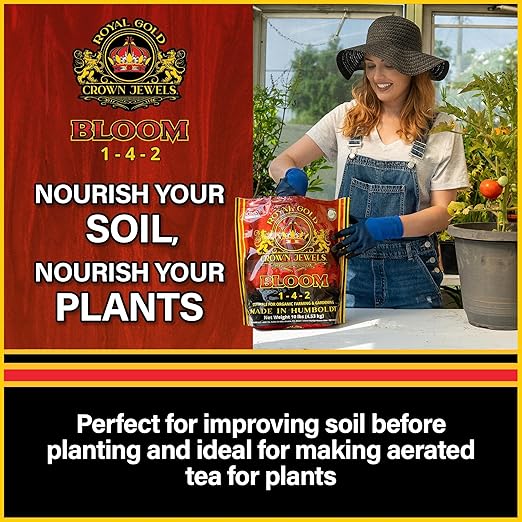 Royal Gold Crown Jewels Organic Bloom 1-4-2 Dry Soluble Fertilizer, 5 lbs - for Feeding Flowering Crops to Produce Vigorous Blossoms and Optimal Plant Development