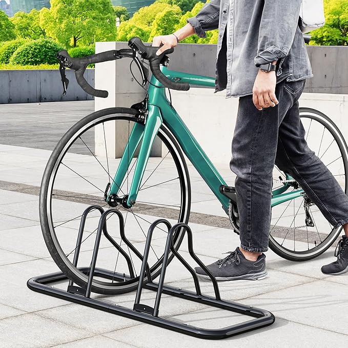 Simple Houseware 2-Bike Floor Storage Rack - Adjustable Bicycle Parking Stand & Garage Organizer for Road and Kids Bikes, Black