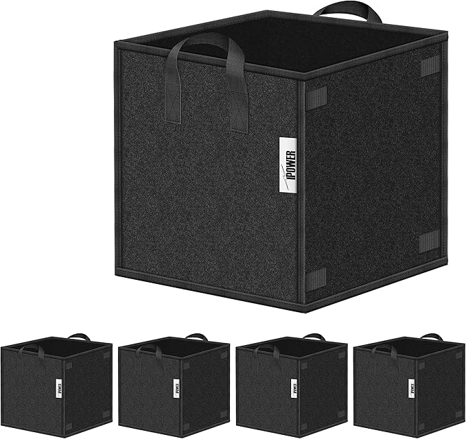iPower 5 Pack 7 Gallon Square Grow Bags Thick Fabric Planting Pots with Handles for Indoor and Outdoor Garden, Black
