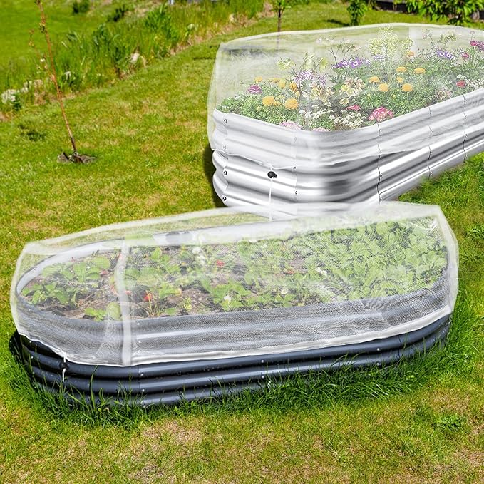 2 Pack Garden Netting for Raised Beds, Rectangular Mesh Plant Covers with Drawstring for Garden Protection, Raised Bed Bird Netting Pest Barrier Screen for Protecting Vegetables Fruits Flowers Crops