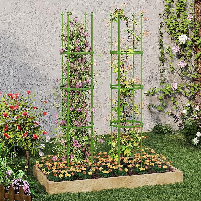 57" Tomato Caga, 2 Pack Tall Plant Support Cage with Adjustable Heights & Bud-Shaped Top, Rustproof Metal Trellis for Potted Plant, Tomato, Climbing Plant & Flower