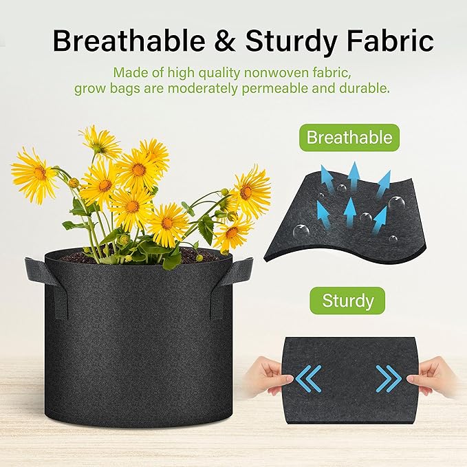 HealSmart Plant Grow Bags 7 Gallon, Tomoato Planter Pots 20-Pack with Handles, Aeration Nonwoven Fabric, Heavy Duty Gardening Planter for Vegetable, Herbs and Flowers, Black New