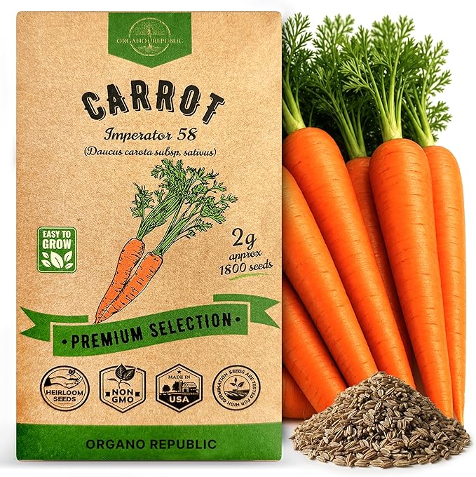 Organo Republic Imperator 58 Carrot Seeds Pack 2G - Over 1800 of Non-GMO Heirloom Carrot Seeds for Planting Vegetables in Individual Seed Packet, Vegetable Seeds for Planting Indoor & Outdoor Garden