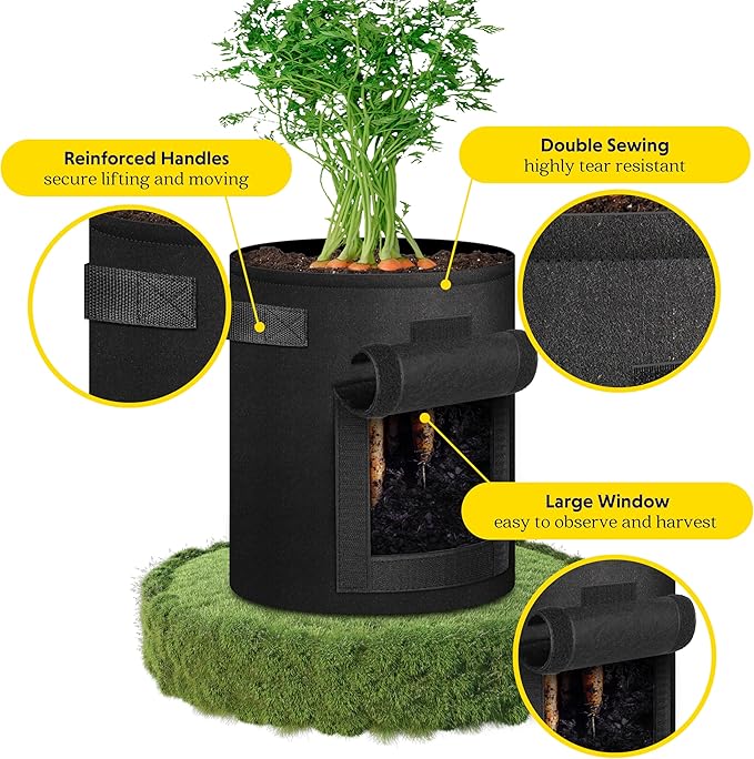 iPower Potato Grow Bags with Flap 7 Gallon 6 Pack, Garden Planting Pot with Durable Handle and Harvest Window, Thickened Nonwoven Fabric Container for Potato, Tomato, Carrot, Vegetable and Fruits