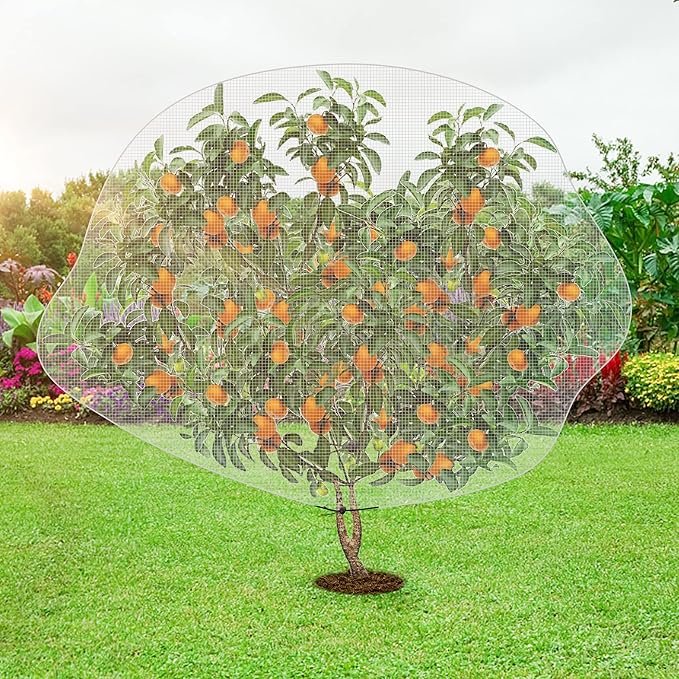 6.2 x 8.2 Feet Insect Bird Barrier Netting Mesh with Drawstring, Garden Bug Netting Plant Cover for Protect Plant Fruit Flower from Insect Bird