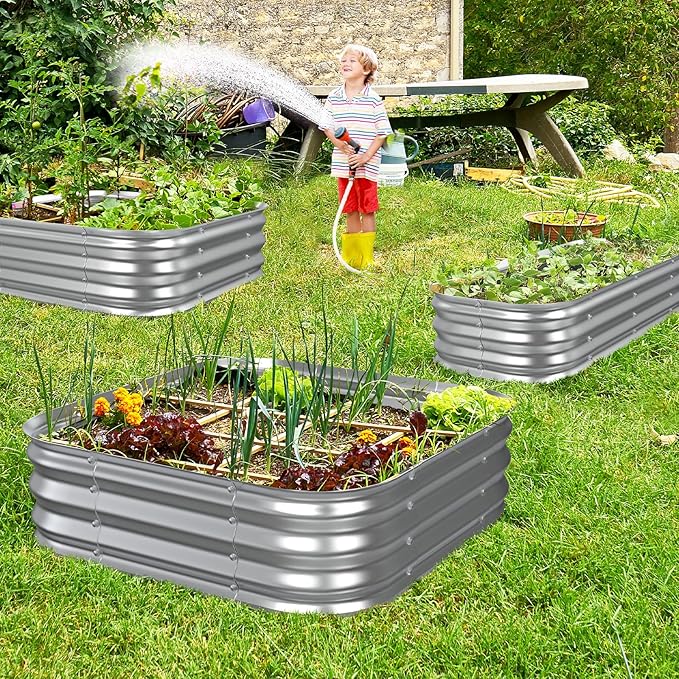Galvanized Raised Garden Bed for Gardening, 36x36x11in Metal Planter Box for Vegetables,Herbs,Flowers,Outdoor Modular Above Ground Container,Tool-Free Assembly