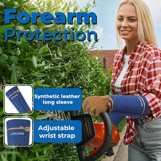 HANDLANDY Long Gardening Gloves for Men Women, Thorn Proof Rose Pruning Leather Garden Yard Gauntlet Glove, Gardening Gifts