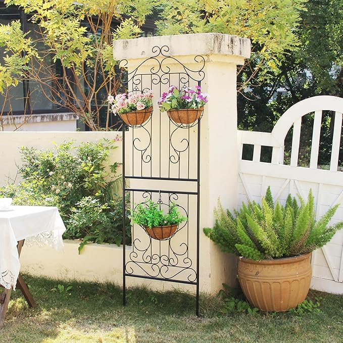 1 Pack 70.8" H x 24.5" W Garden Trellis for Climbing Plants Outdoor Metal Rustproof Roses Trellis Potted Vines Vegetables Flowers Wire Lattices for Ivy Cucumbers Clematis Black