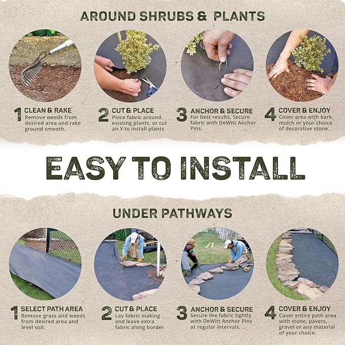 Dewitt 4-Pack Pro-5 Weed Barrier Fabric 5 oz, 5 x 250 Feet – Heavy-Duty Woven Landscape Ground Cover Mat for Raised Garden Bed, Greenhouse Gardening, Outdoor Landscaping, and Commercial Planting