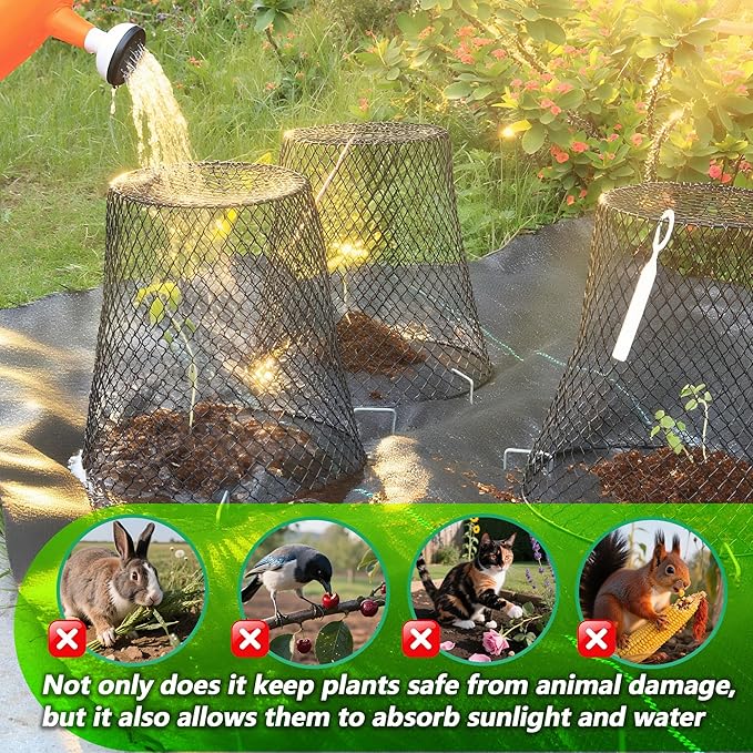 Anothera 10Pcs Chicken Wire Cloche Plant Covers, 9.2×9.2 Inches Plant Protectors from Animals, Metal Garden Plant Cages for Outdoor Plants, Keep Rabbits, Squirrels, Birds Out