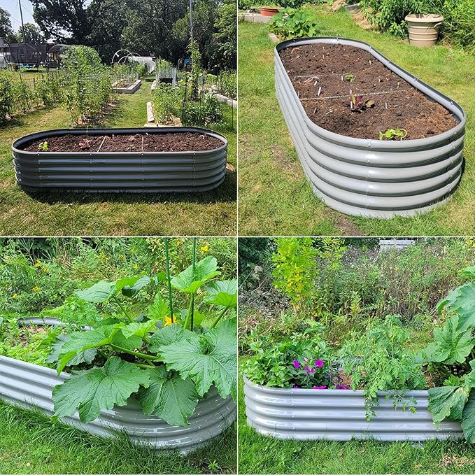 8x3x1.5ft Galvanized Raised Garden Bed, 18" Tall Metal Raised Beds for Gardening, Large Planters Boxes for Outdoor Plants Vegetables, Flowers, Herbs & Tomatoes, Above Ground Garden Beds Kit, Grey