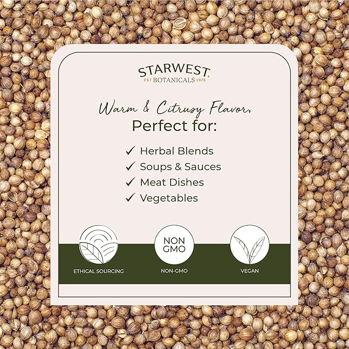 Starwest Botanicals Organic Coriander Seeds Whole - Seasoning Spice for Cooking, Pickling, Curry, & More, Dried Whole Seeds from the Cilantro Plant, Certified Kosher, Non-GMO - Bulk 1 lb Bag