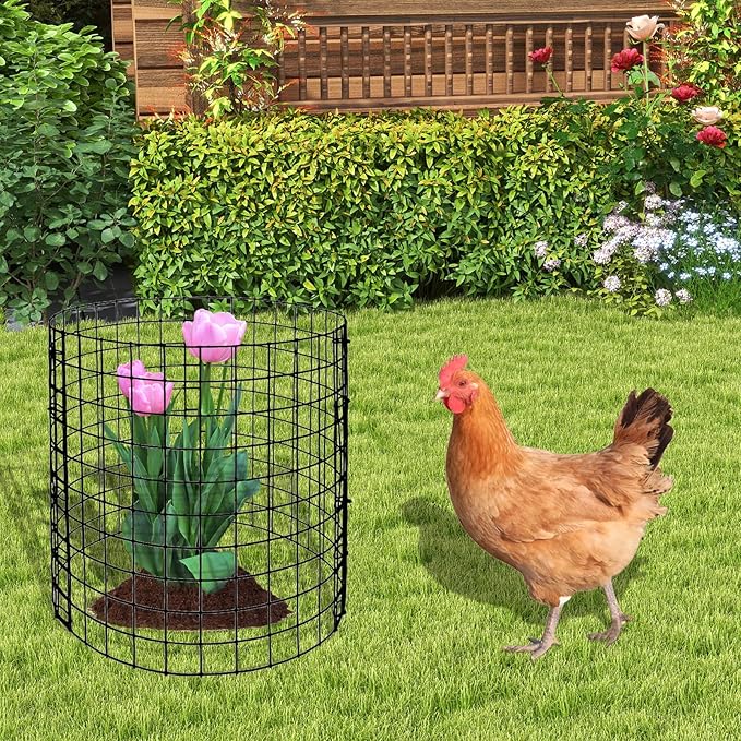 Eunika 18 Pcs Round Plant Protector from Animals, 6 Pack 12" x 12" Metal Mesh to Keep Animals Out Wire Plant Protectors for Rabbits Chicken Bunny Barricades for Garden Vegetable Flowers Protection